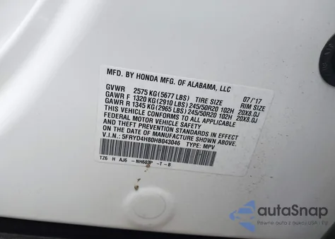 2017 Acura Mdx Advance Package from USA, damaged, VIN 5FRYD4H80HB043046